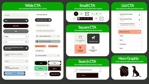 Pulled all "Simple / CTA" components from the UI grouped them as possible variants.